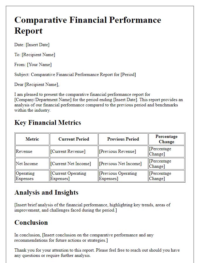 Letter template of comparative financial performance report