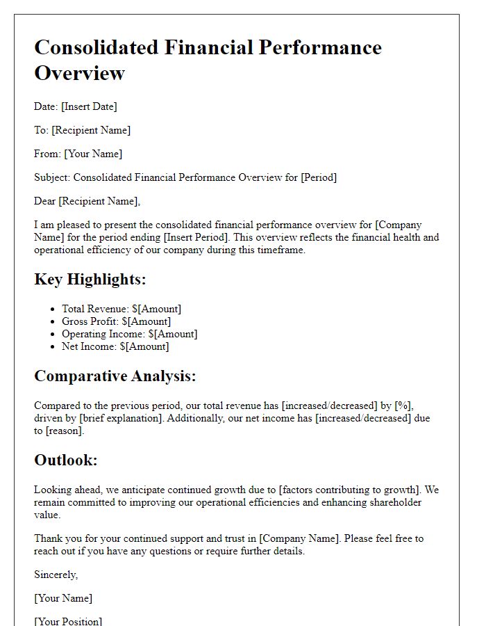 Letter template of consolidated financial performance overview