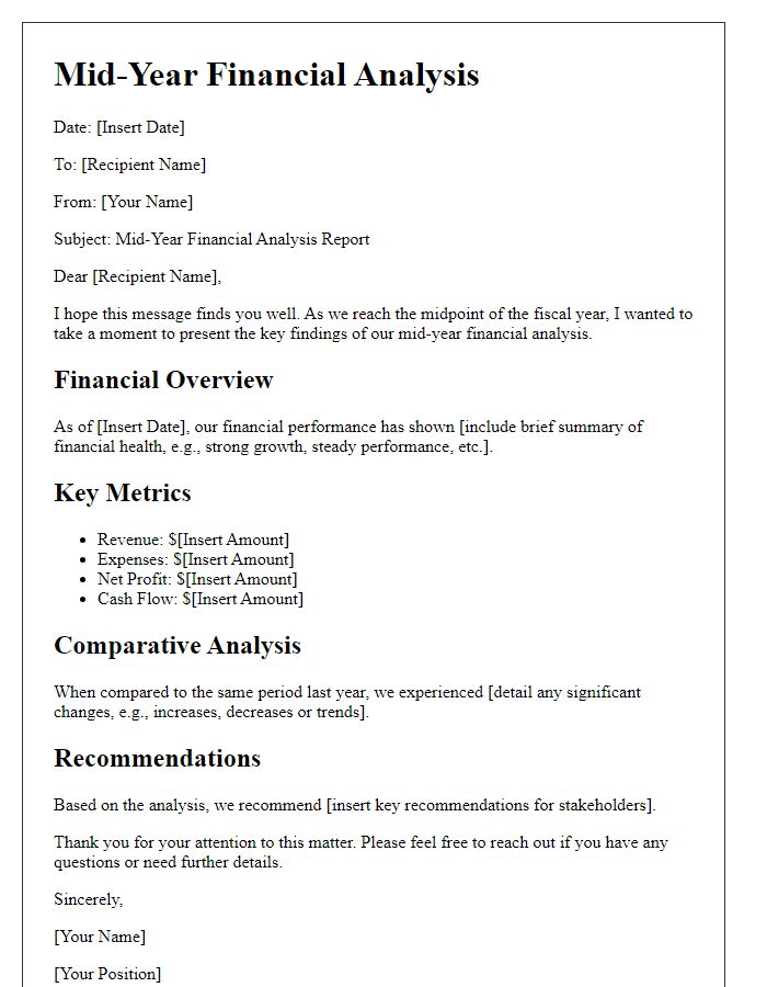 Letter template of mid-year financial analysis