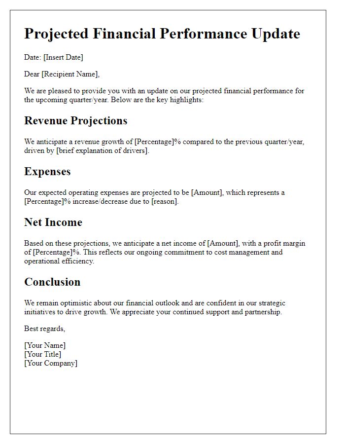 Letter template of projected financial performance update