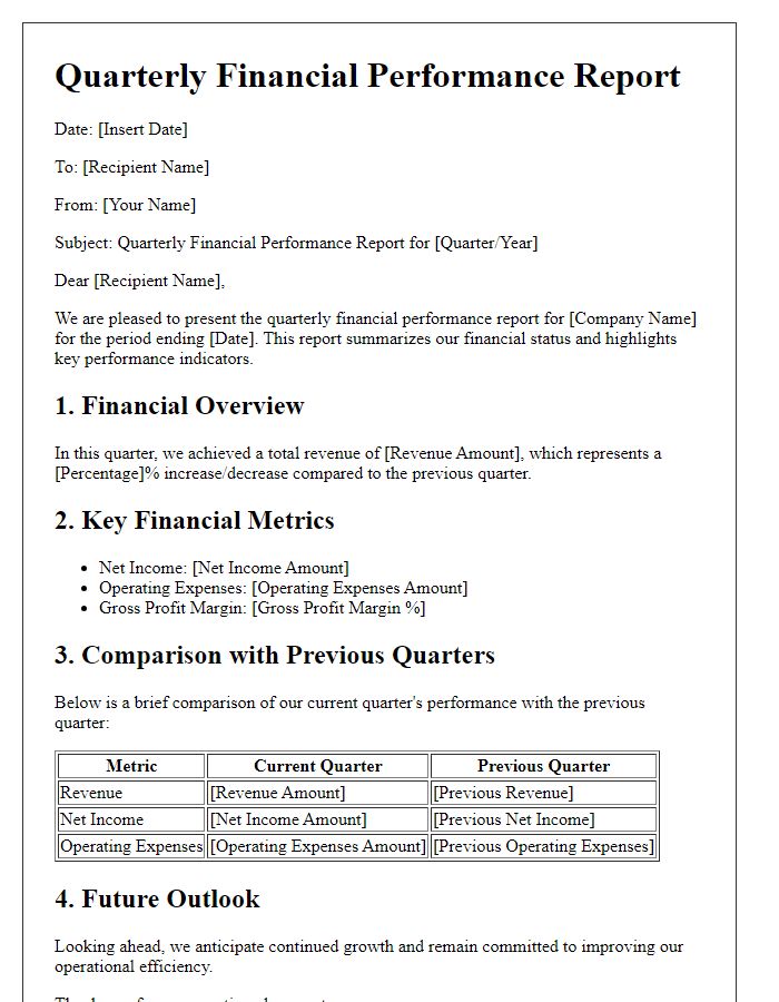 Letter template of quarterly financial performance report