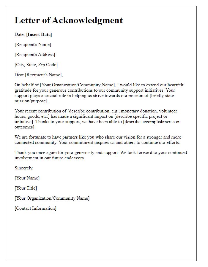 Letter template of Acknowledgment for Community Support Contributions