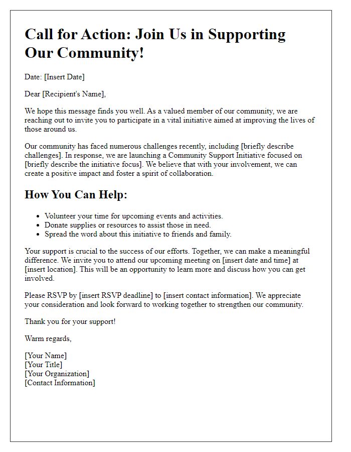 Letter template of Call for Action in Community Support Initiatives