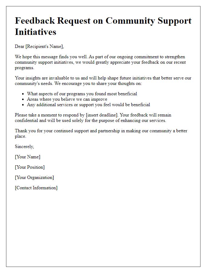 Letter template of Feedback Request on Community Support Initiatives