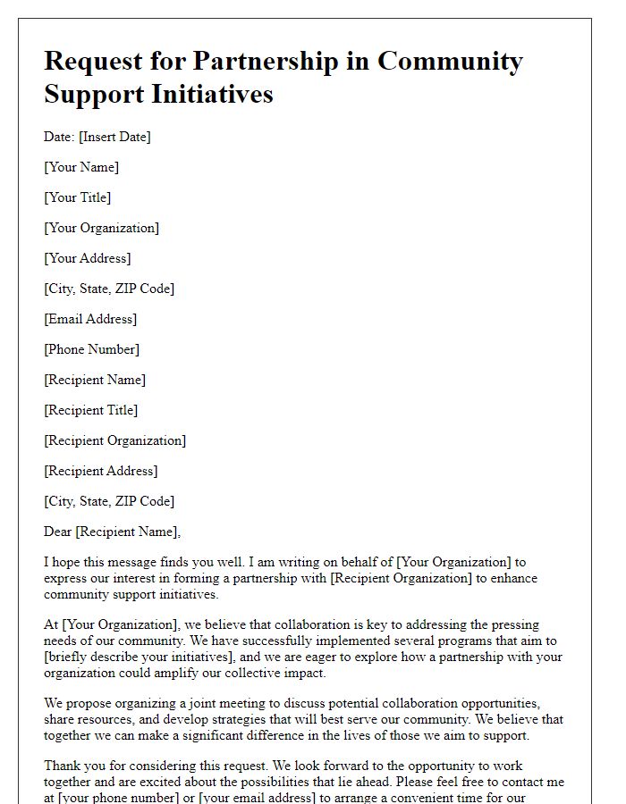 Letter template of Request for Partnership in Community Support Initiatives