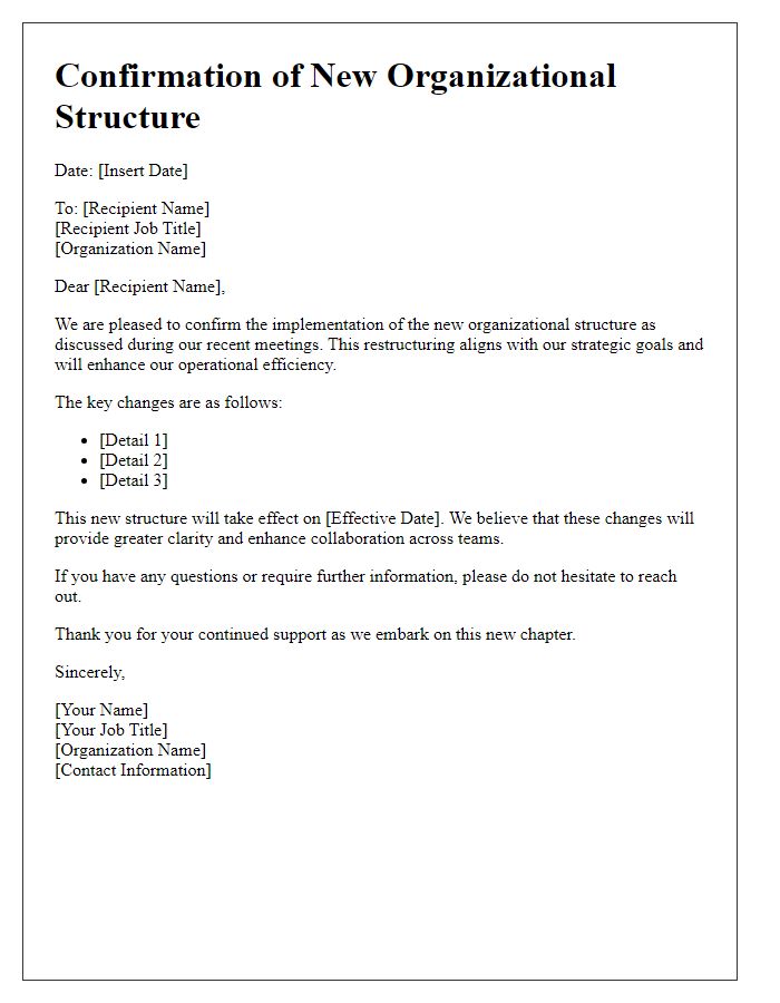 Letter template of confirmation for new organizational structure