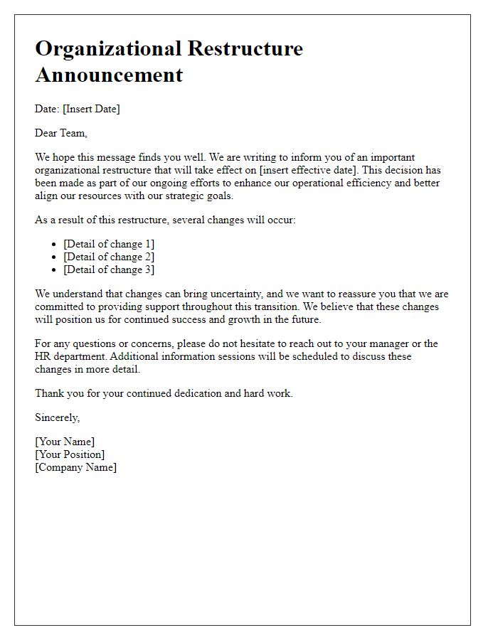 Letter template of organizational restructure announcement