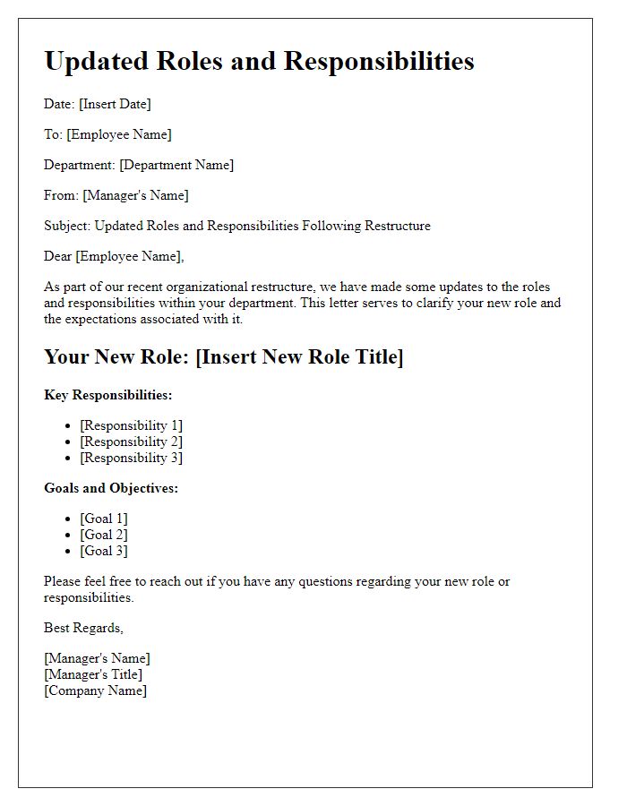 Letter template of updated roles and responsibilities in the restructure