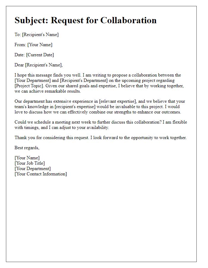 Letter template of collaboration request between departments