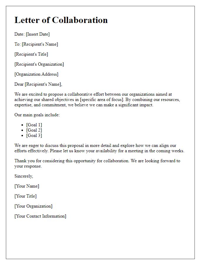 Letter template of collaborative efforts for shared objectives