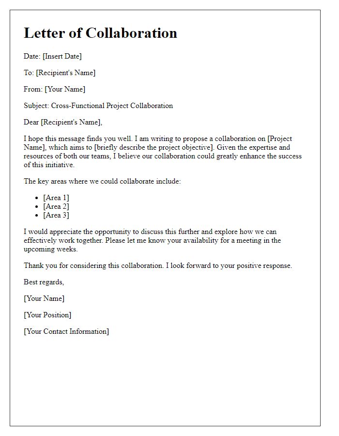 Letter template of cross-functional project collaboration