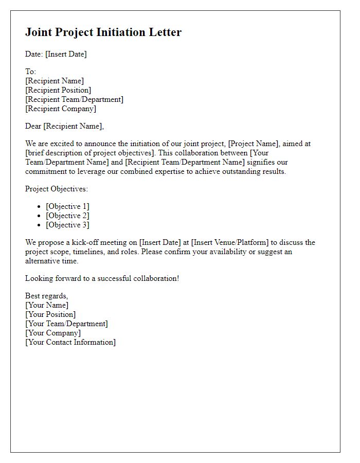 Letter template of joint project initiation between teams