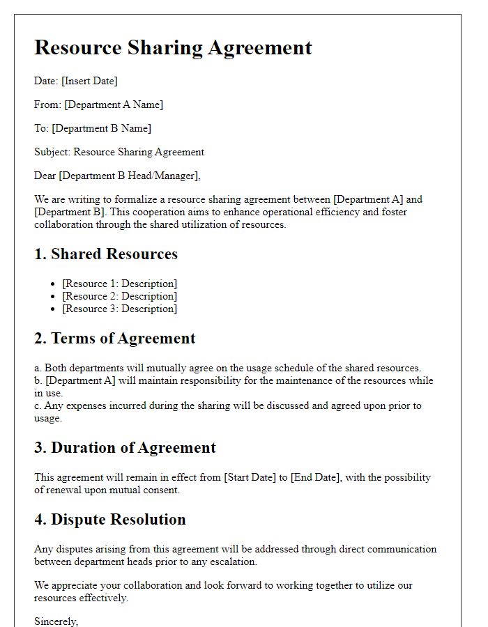 Letter template of resource sharing agreement between departments