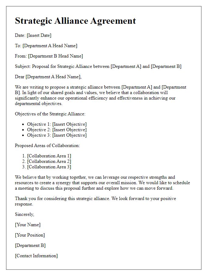 Letter template of strategic alliance between departmental units