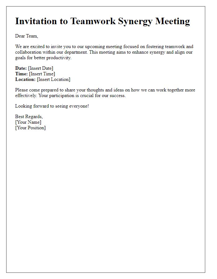 Letter template of teamwork invitation for departmental synergy