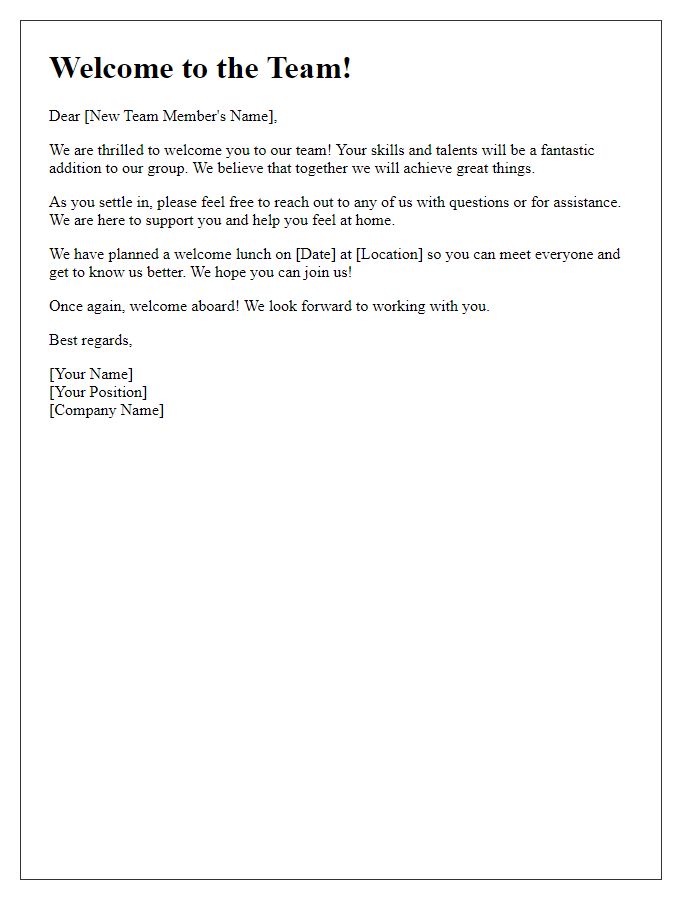 Letter template of friendly welcome for new team members