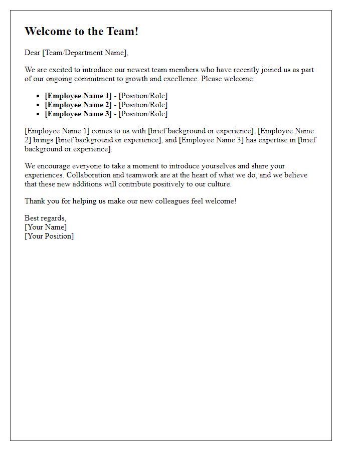 Letter template of introduction for freshly onboarded workforce
