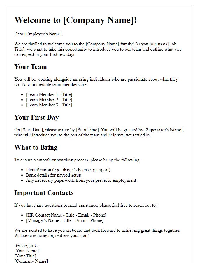 Letter template of introduction for incoming employees