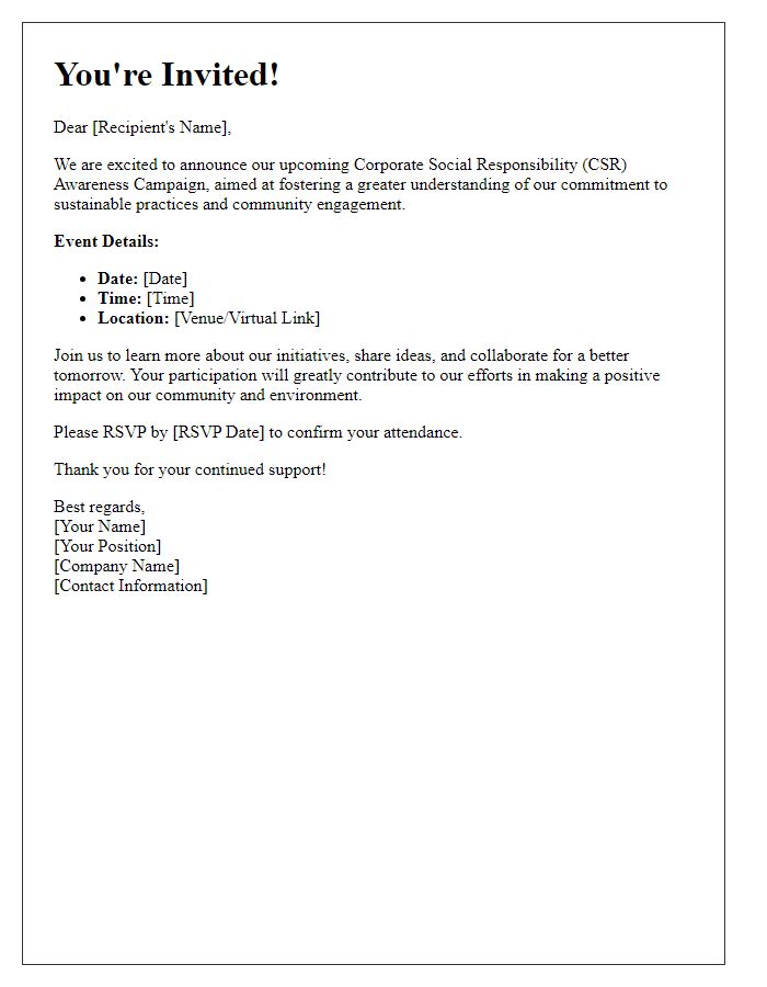 Letter template of corporate social responsibility awareness campaign invitation