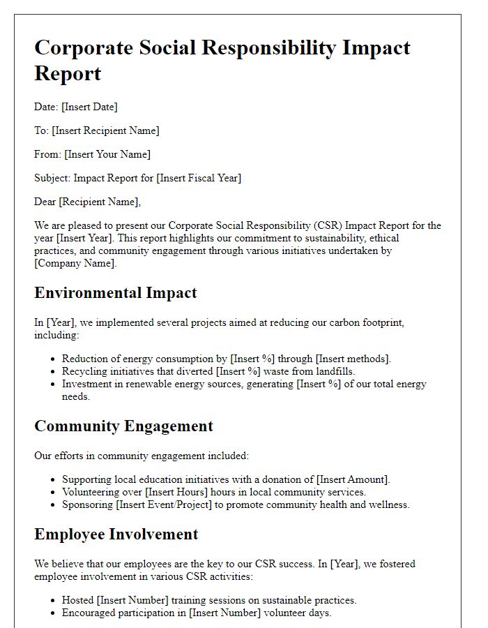 Letter template of corporate social responsibility impact report