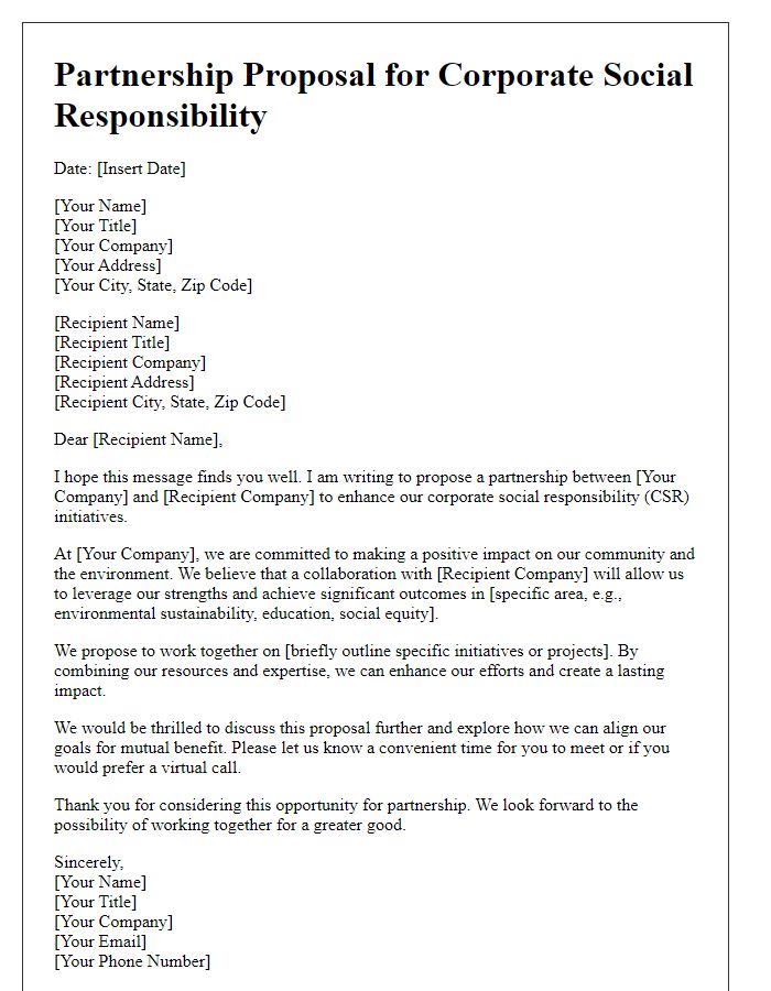 Letter template of corporate social responsibility partnership proposal