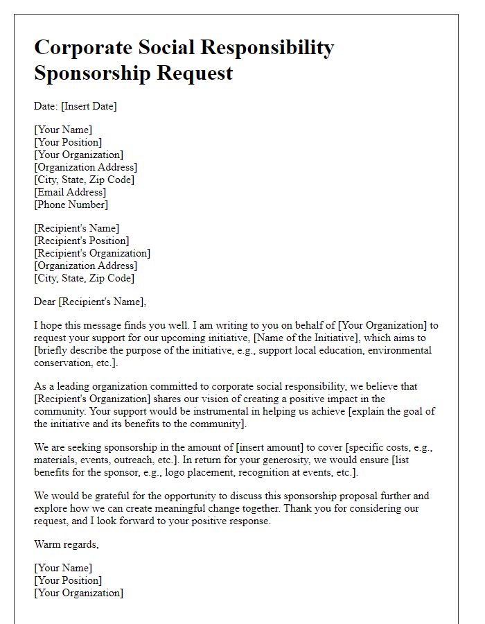 Letter template of corporate social responsibility sponsorship request