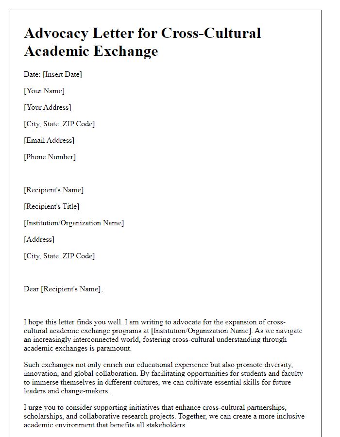 Letter template of advocacy for cross-cultural academic exchange