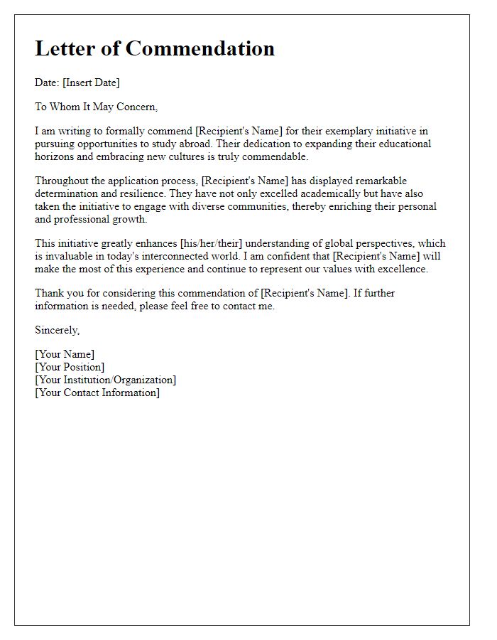 Letter template of commendation for studying abroad initiative