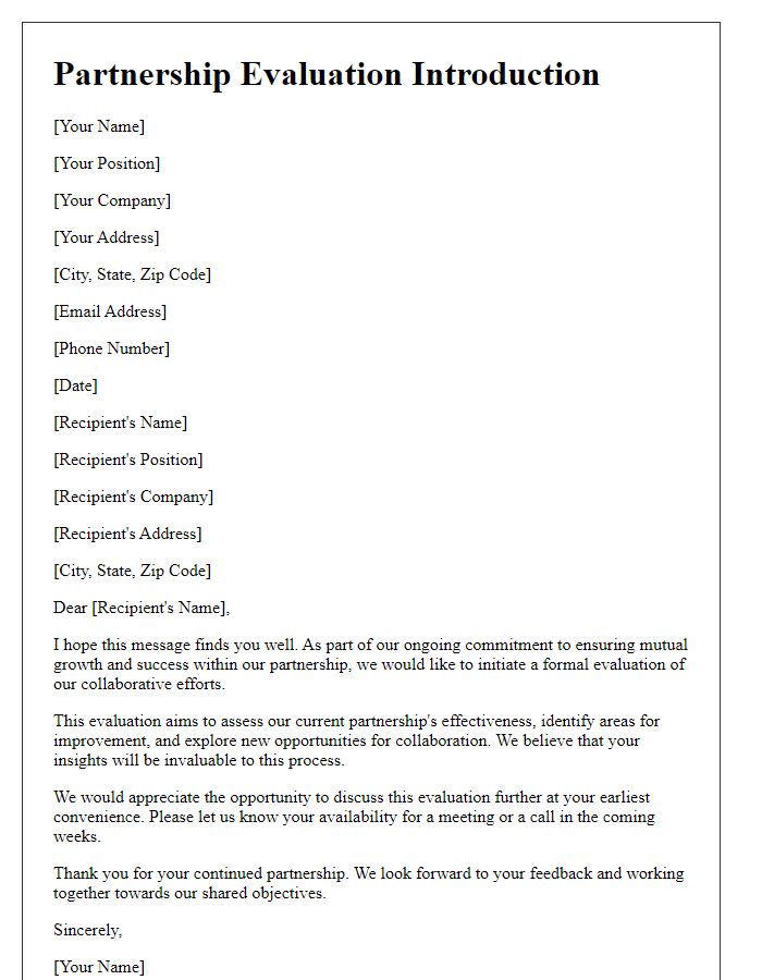 Letter template of introduction for partnership evaluations