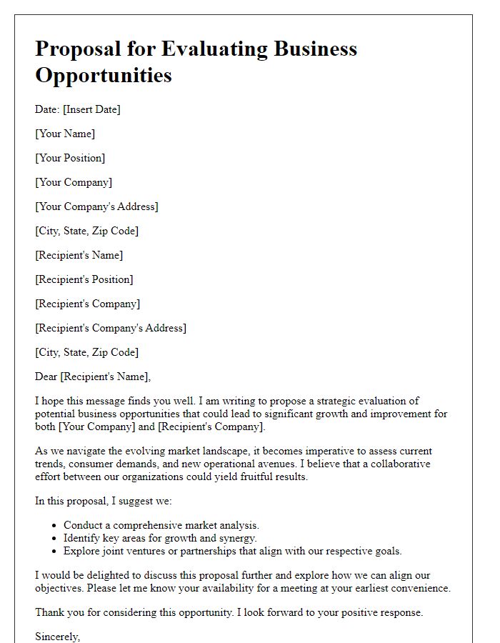 Letter template of proposal for evaluating business opportunities