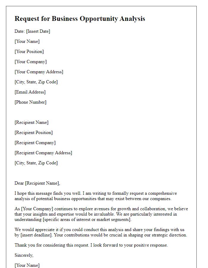 Letter template of request for business opportunity analysis