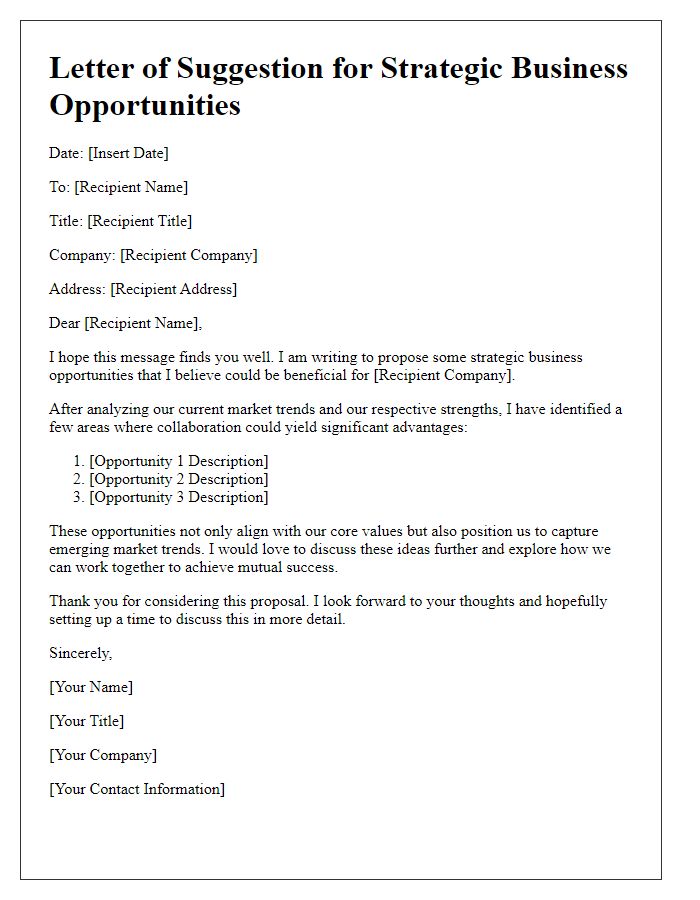 Letter template of suggestion for strategic business opportunities