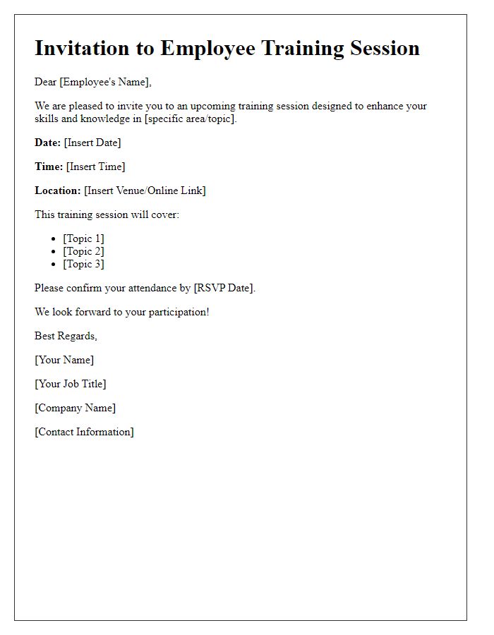 Letter template of invitation for employee training sessions