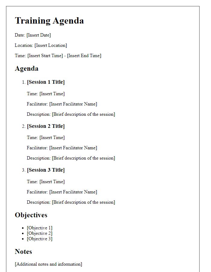 Letter template of training agenda for employees