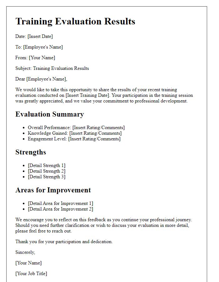 Letter template of training evaluation results for employees