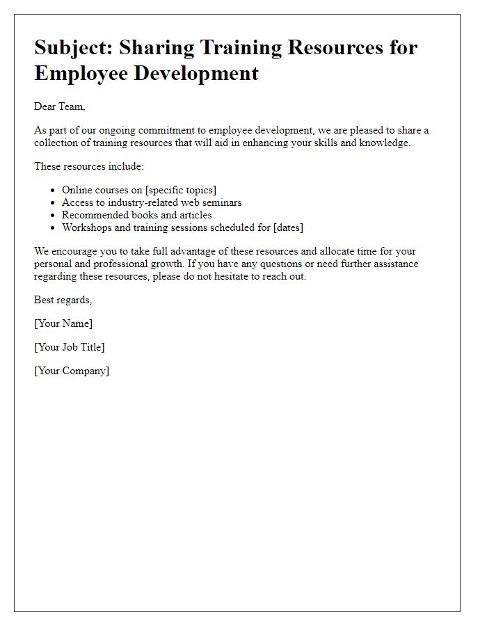 Letter template of training resource sharing for employees