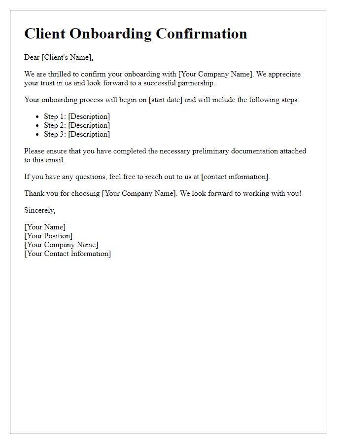 Letter template of client onboarding confirmation