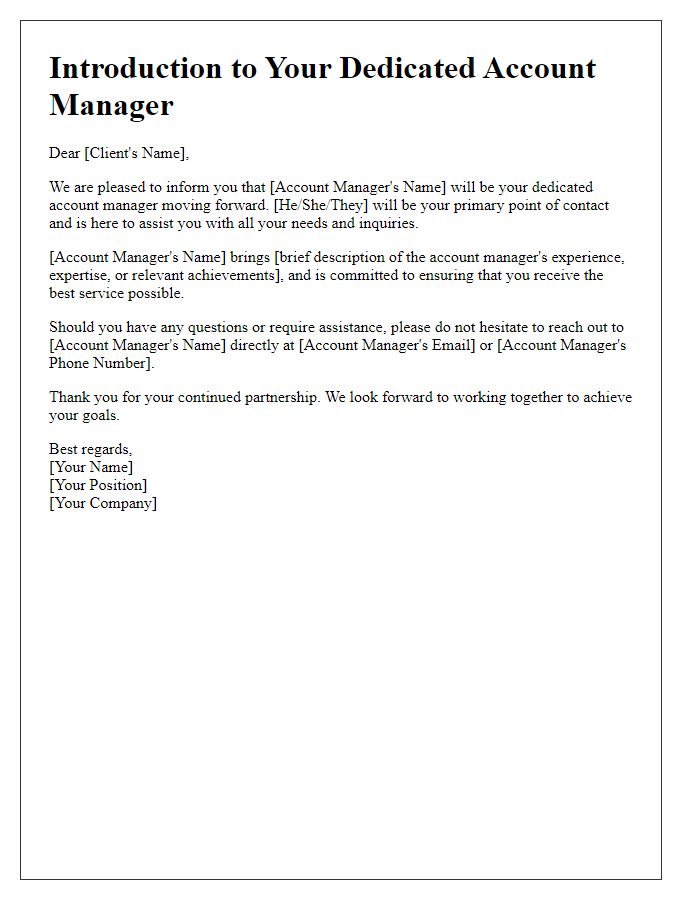 Letter template of introduction to dedicated account manager