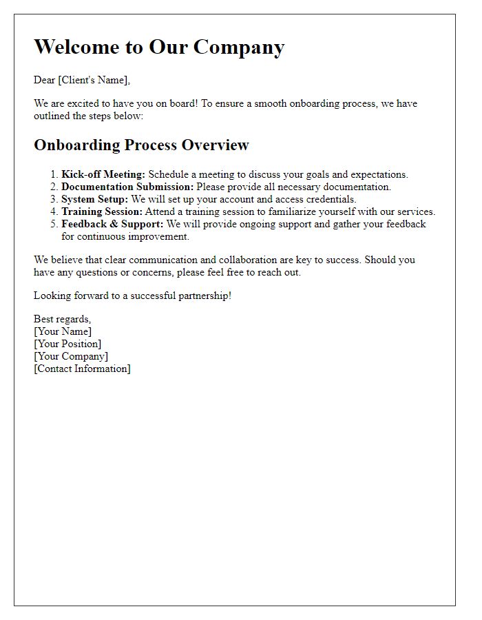 Letter template of onboarding process overview for clients