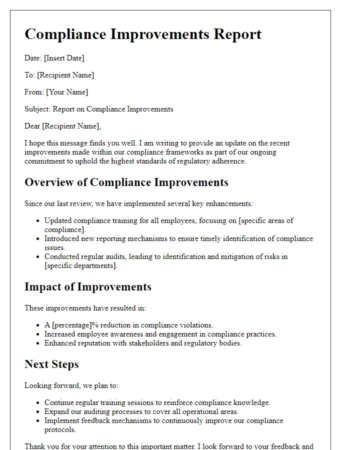 Letter template of reporting on compliance improvements.