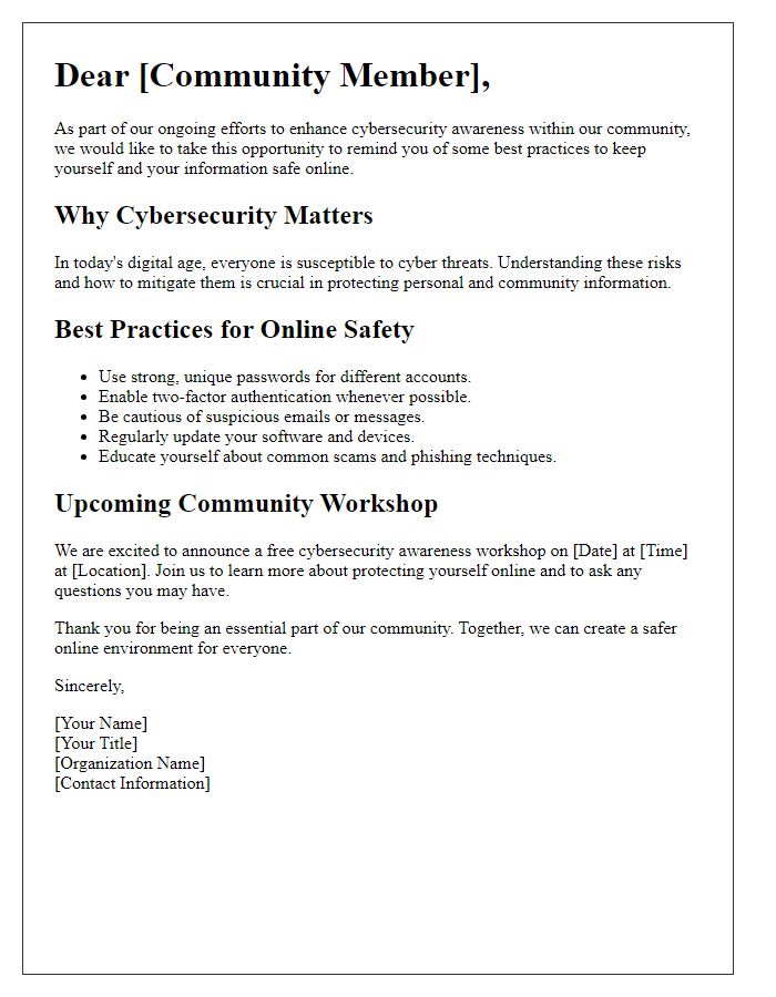 Letter template of cybersecurity awareness for community outreach.