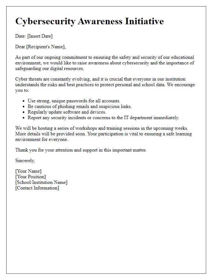 Letter template of cybersecurity awareness for educational institutions.