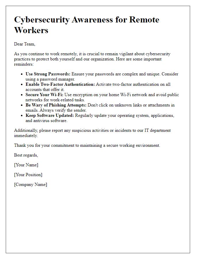 Letter template of cybersecurity awareness for remote workers.