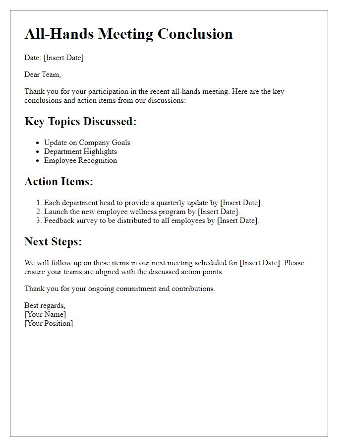 Letter template of conclusions from all-hands meetings