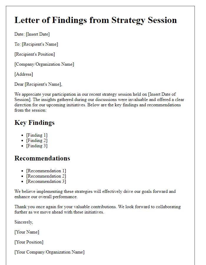 Letter template of findings from strategy sessions