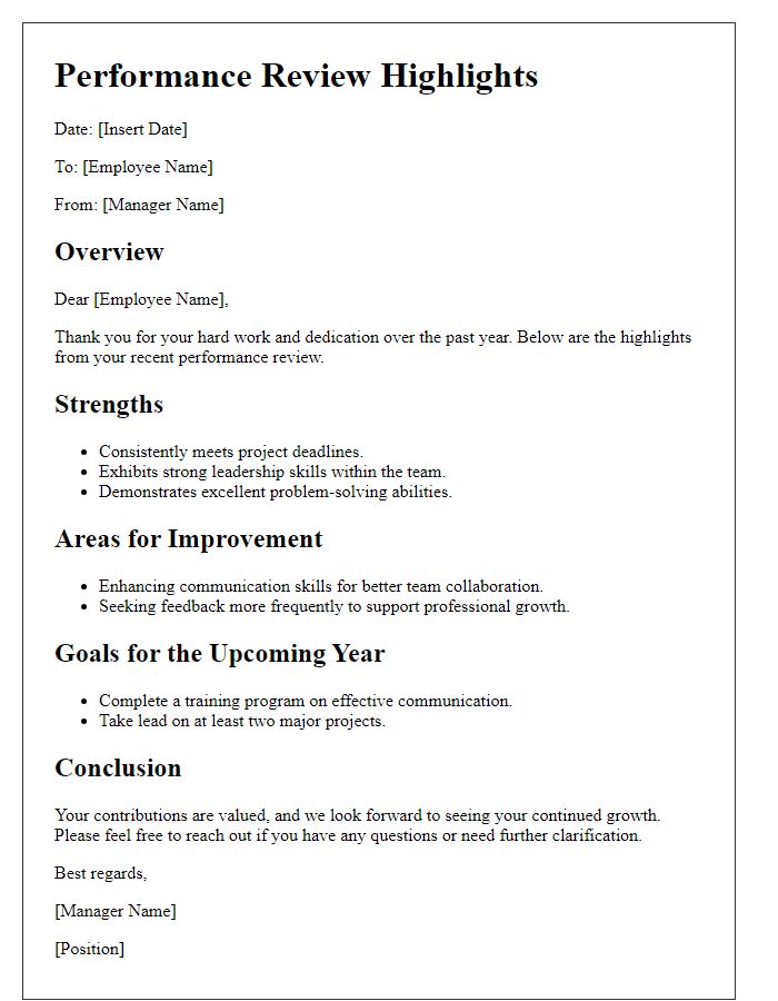 Letter template of highlights from performance reviews