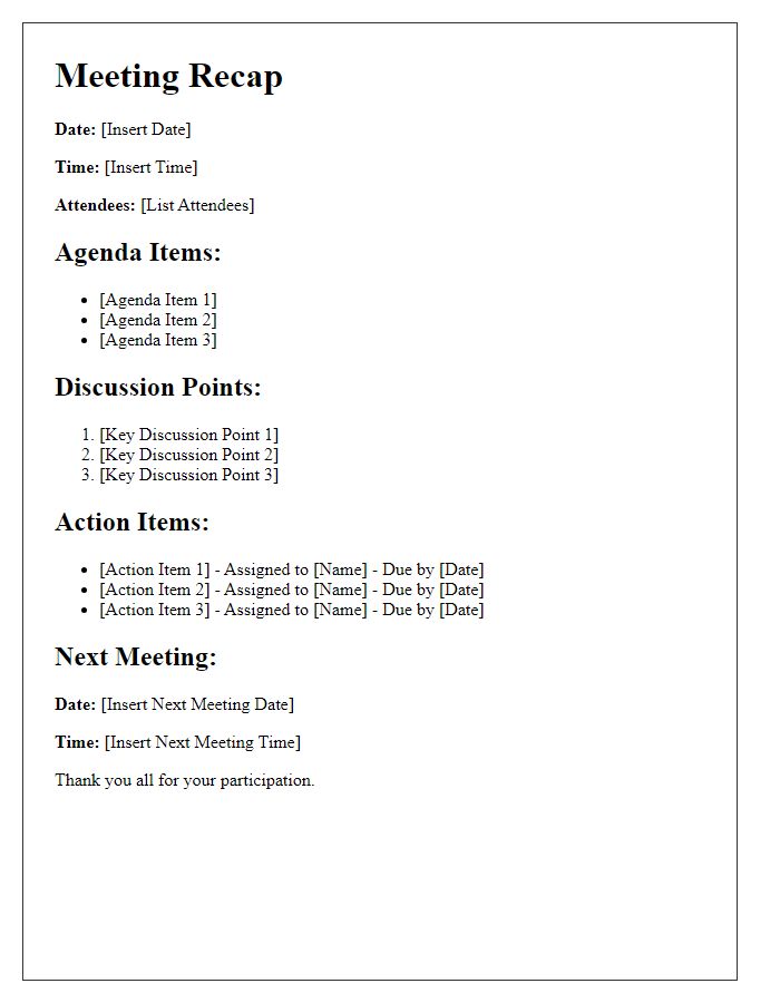 Letter template of meeting recap for team discussions