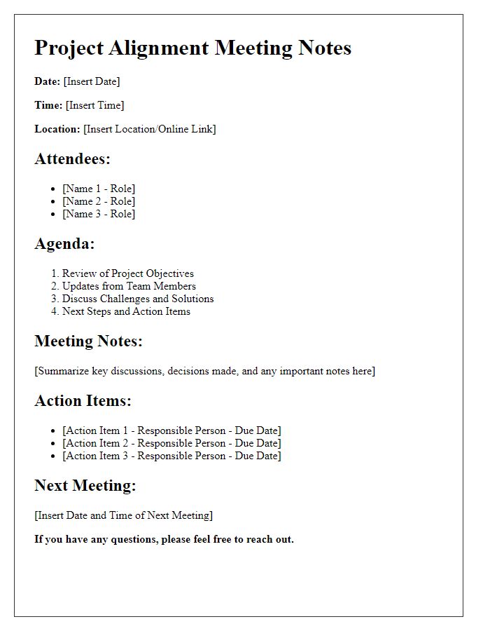 Letter template of notes for project alignment meetings