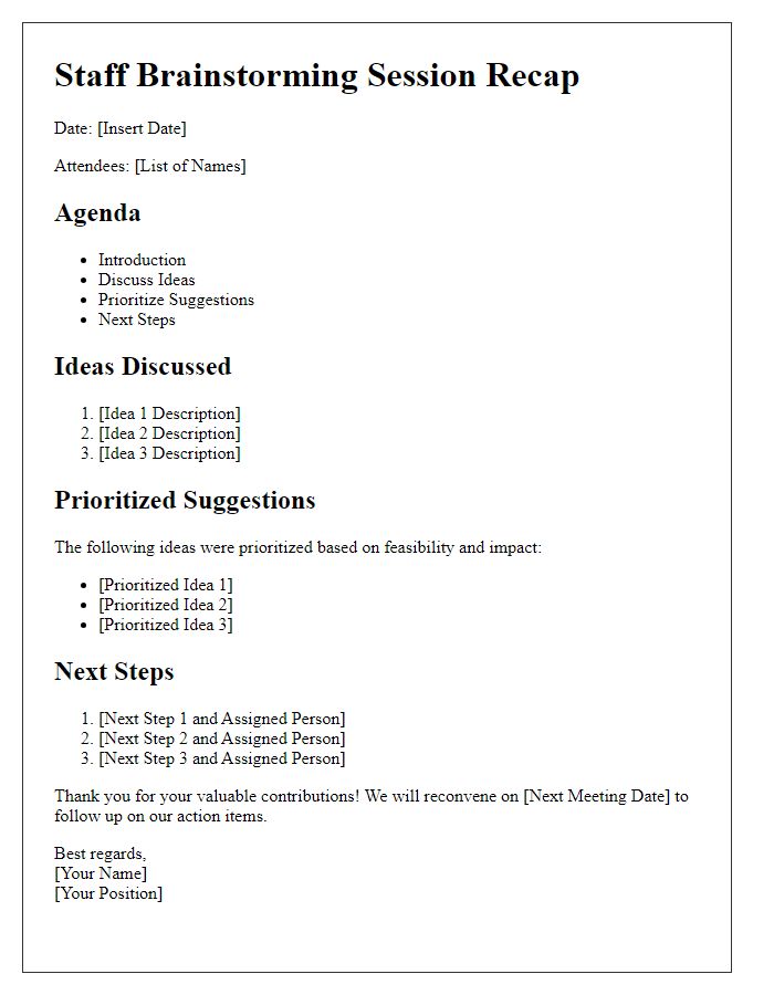 Letter template of recap for staff brainstorming sessions