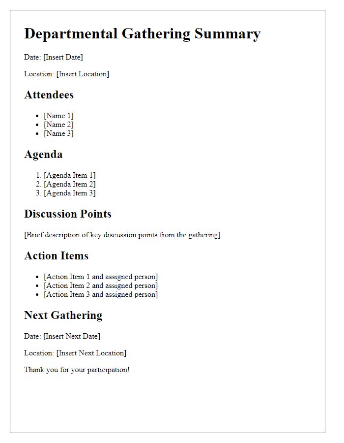 Letter template of summary for departmental gatherings